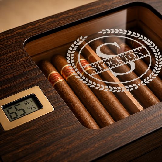Personalized Luxury Cigar Humidor Gift Box | Spanish Cedar Desktop Humidor with Glass Top