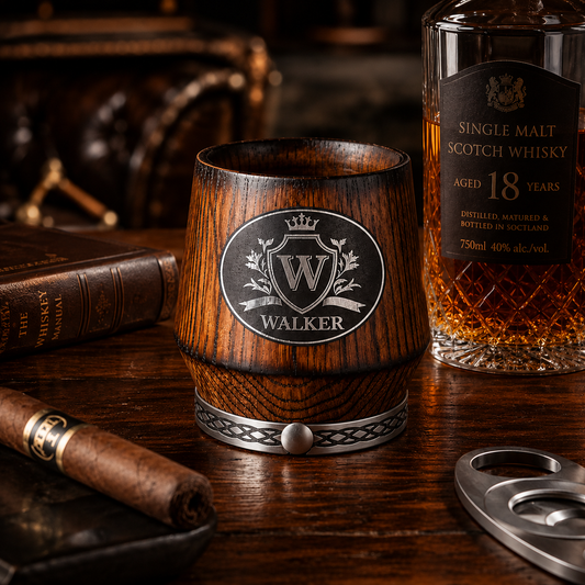 Personalized Wooden Whiskey Tumbler | Engraved Charred Oak Bourbon Glass | Rustic Whiskey Gift for Men