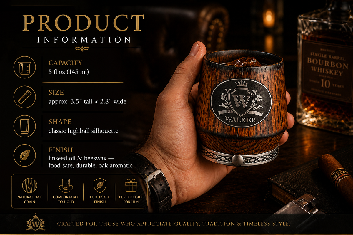 Personalized Wooden Whiskey Tumbler | Engraved Charred Oak Bourbon Glass | Rustic Whiskey Gift for Men