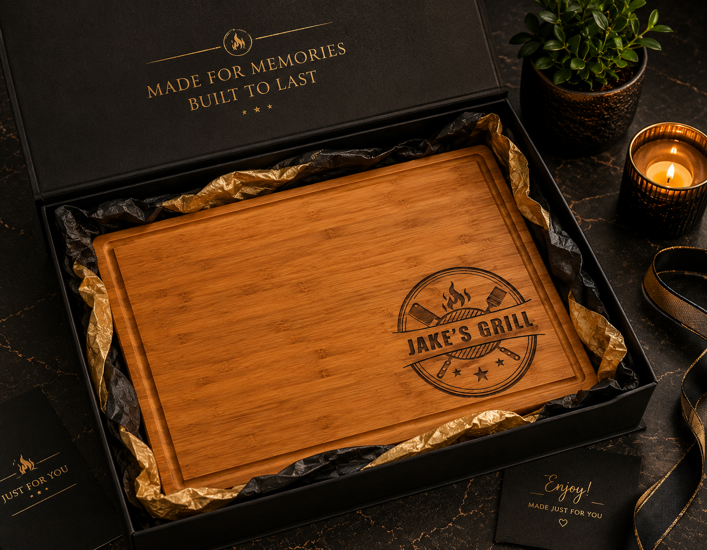Personalized Bamboo Cutting Board Gift Set | Engraved BBQ & Grill Cutting Board